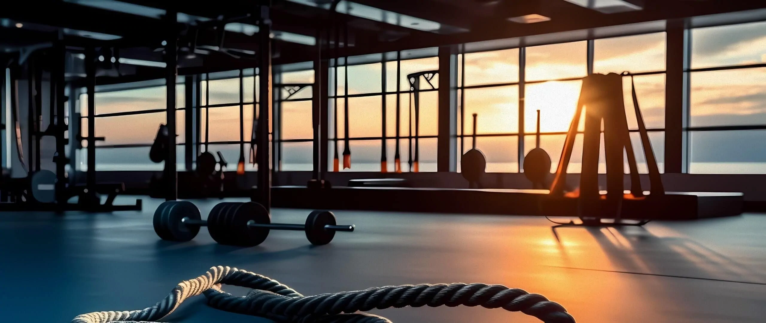 Modern gym interior with exercise equipment, including weights Modern gym interior with exercise equipment, including weights